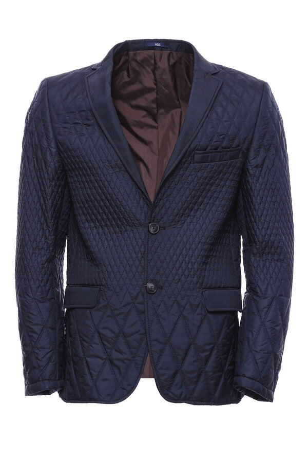 Slim Fit Navy Blue Quilted Blazer