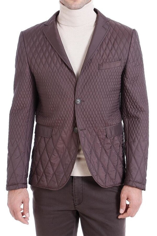 Slim Fit Brown Quilted Blazer