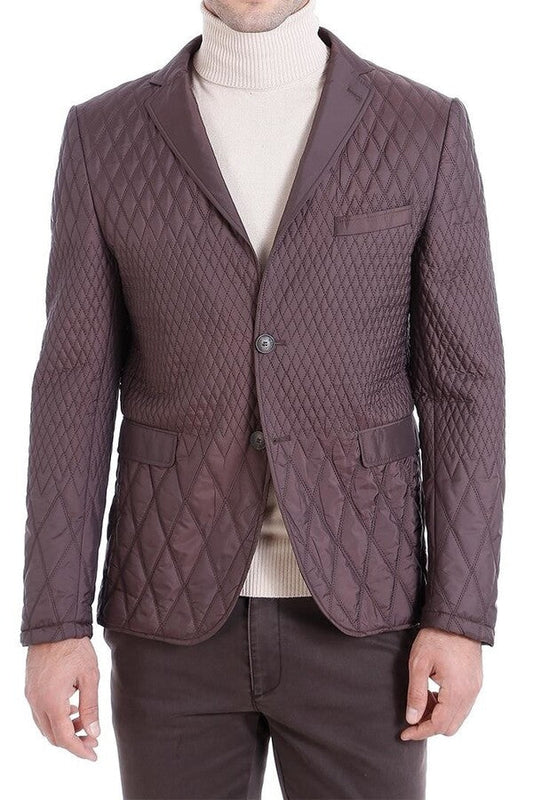 Slim Fit Brown Quilted Blazer