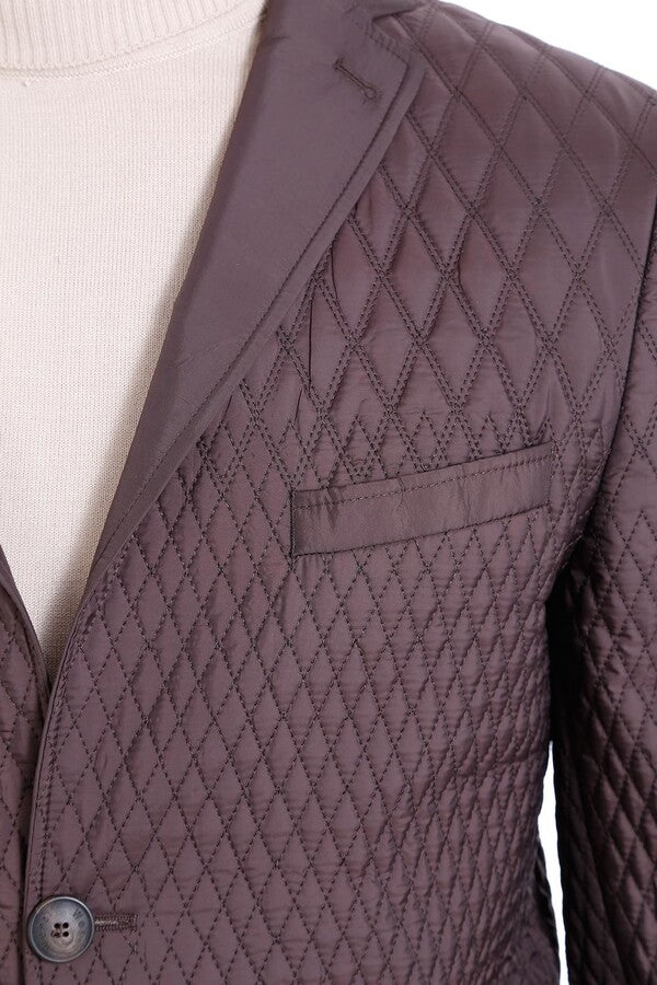 Slim Fit Brown Quilted Blazer
