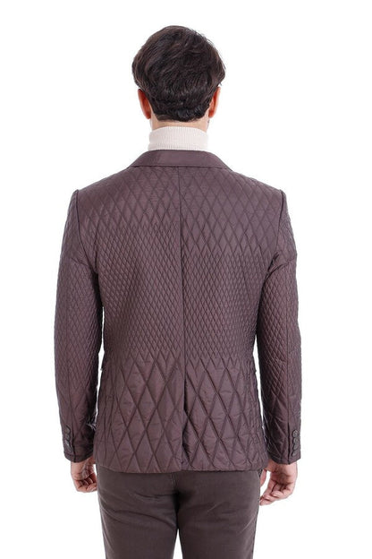 Slim Fit Brown Quilted Blazer