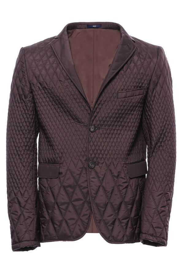Slim Fit Brown Quilted Blazer