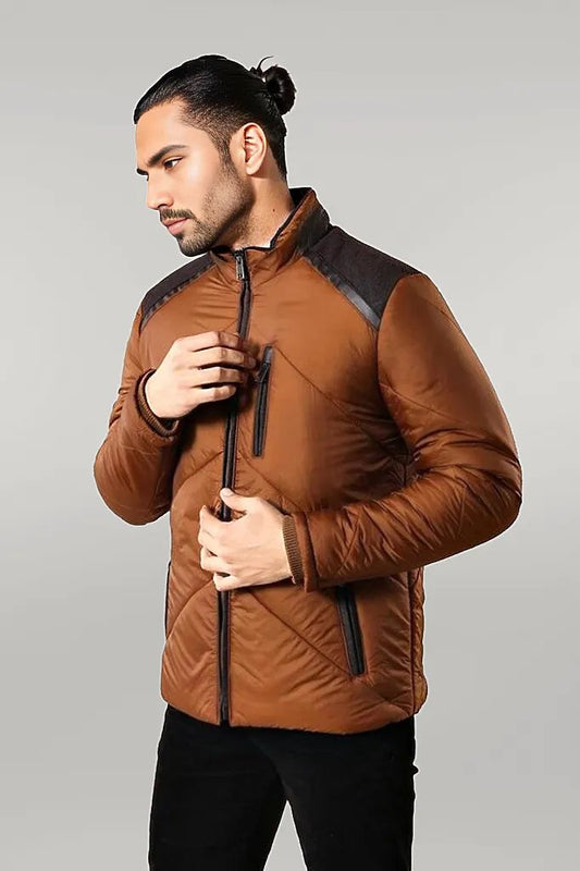 Tan Quilted Down Men Coat
