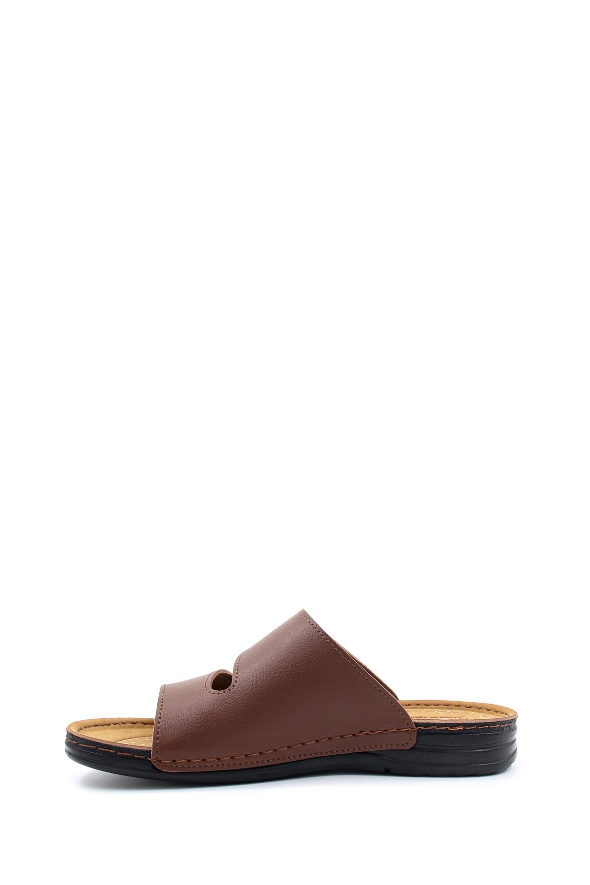 Men's Brown Leather Slide Sandals with Velcro Straps