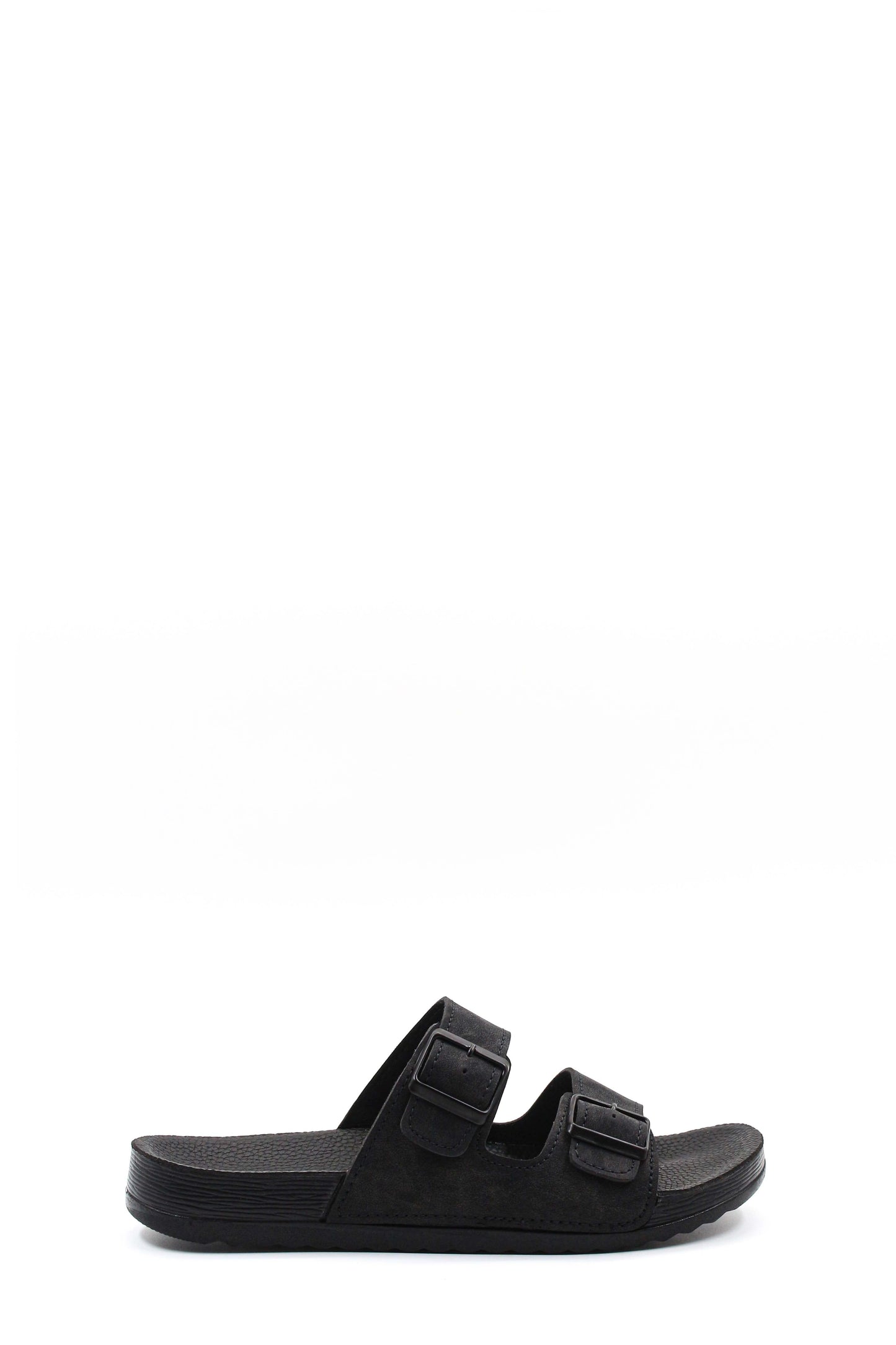 Men's Black Double-Strap Slide Sandals with Adjustable Buckles