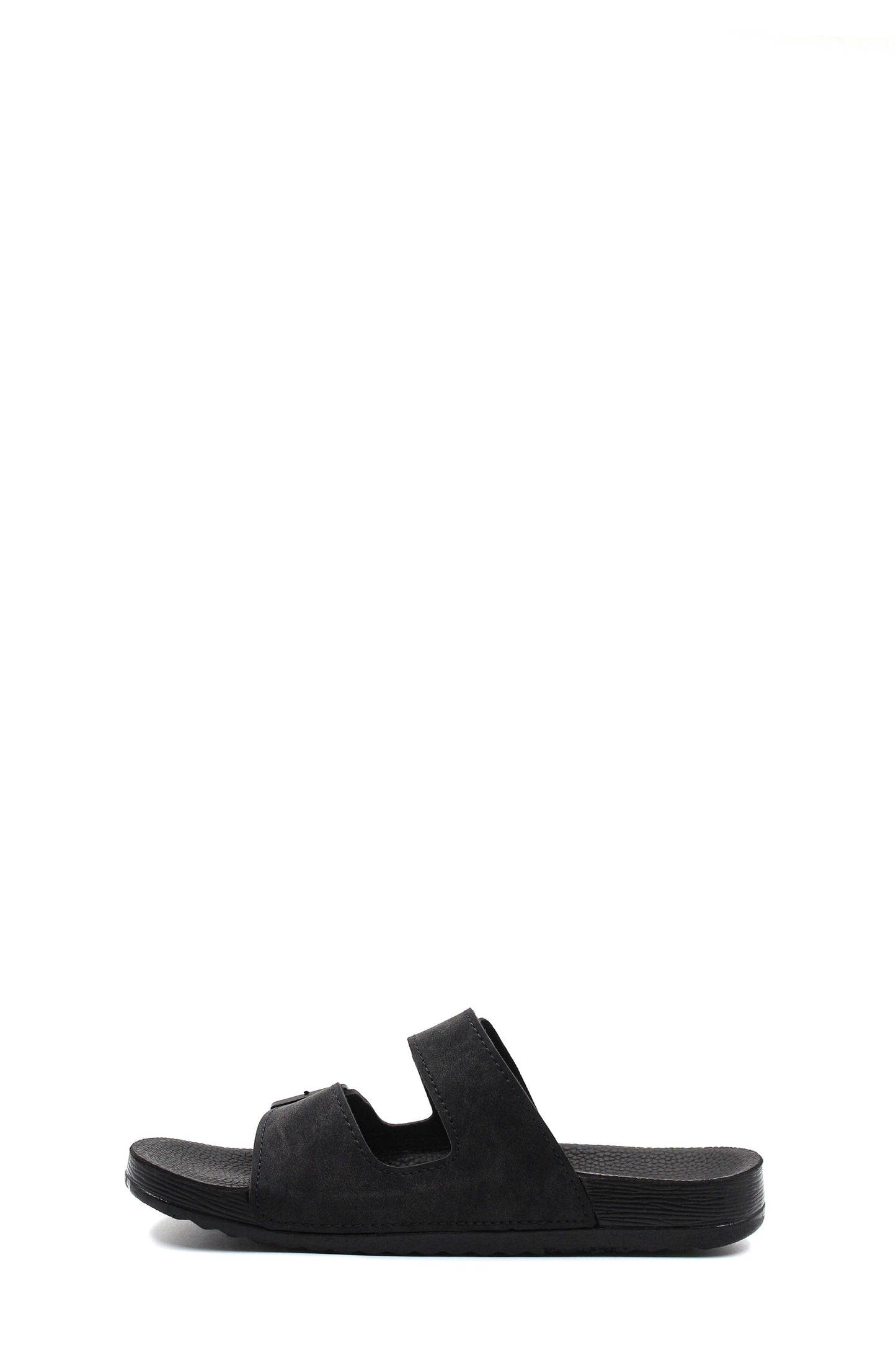 Men's Black Double-Strap Slide Sandals with Adjustable Buckles