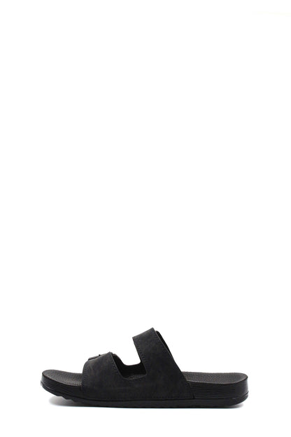 Men's Black Double-Strap Slide Sandals with Adjustable Buckles