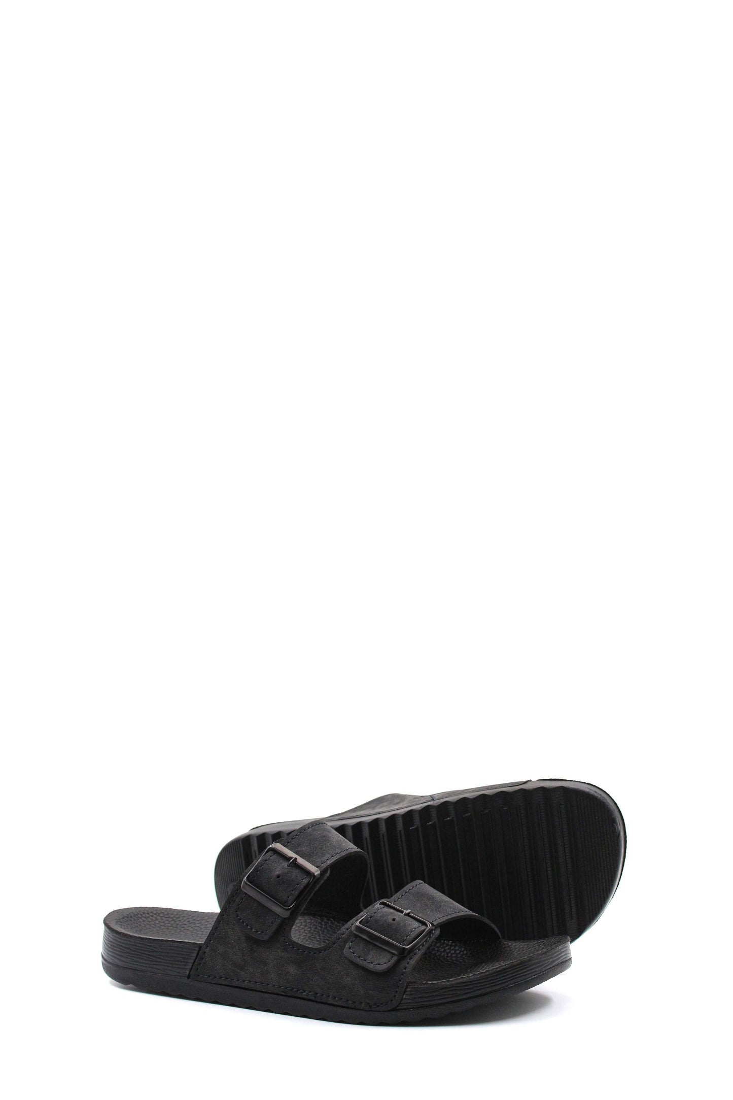 Men's Black Double-Strap Slide Sandals with Adjustable Buckles