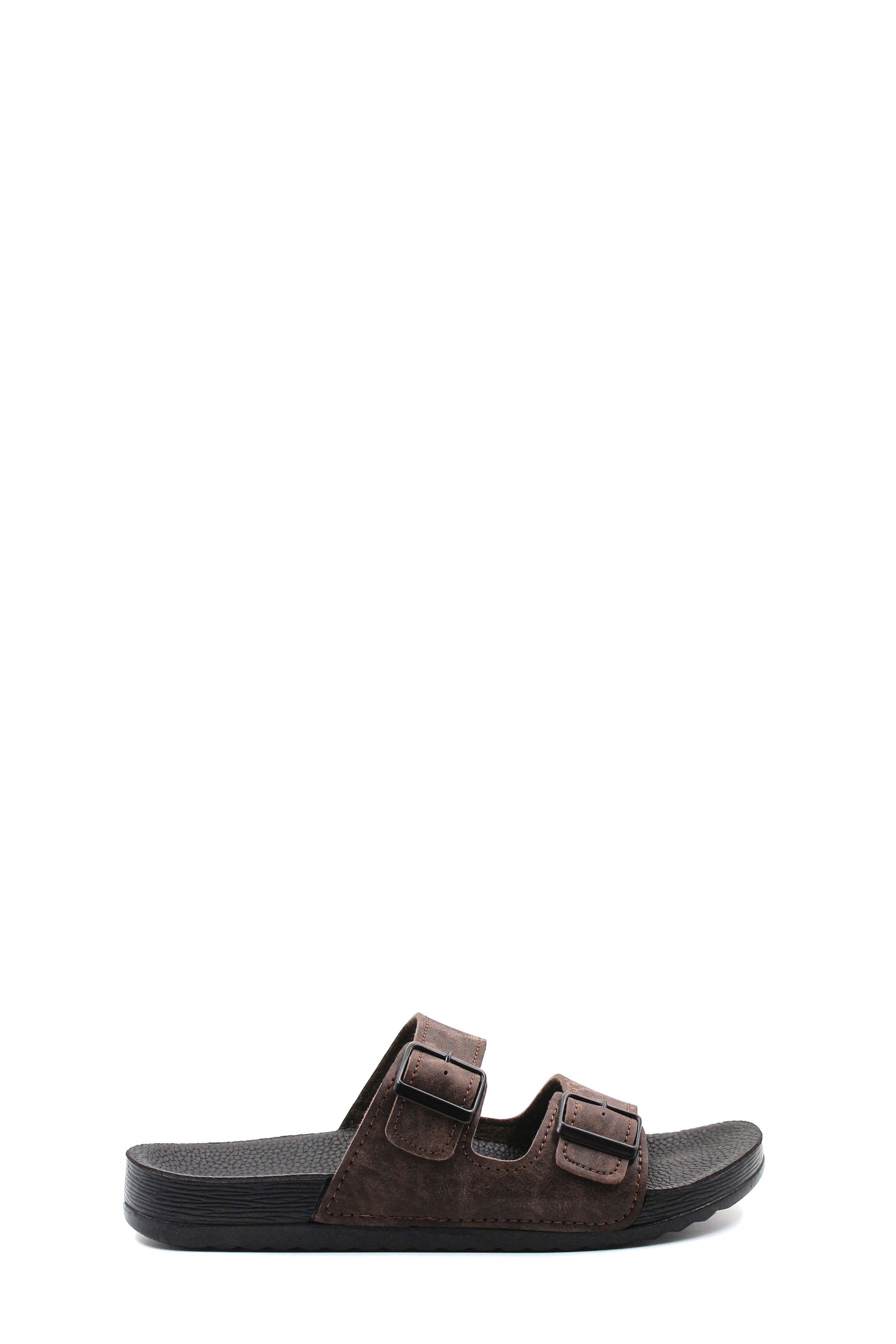 Men's Brown Suede Double-Strap Slide Sandals with Buckles