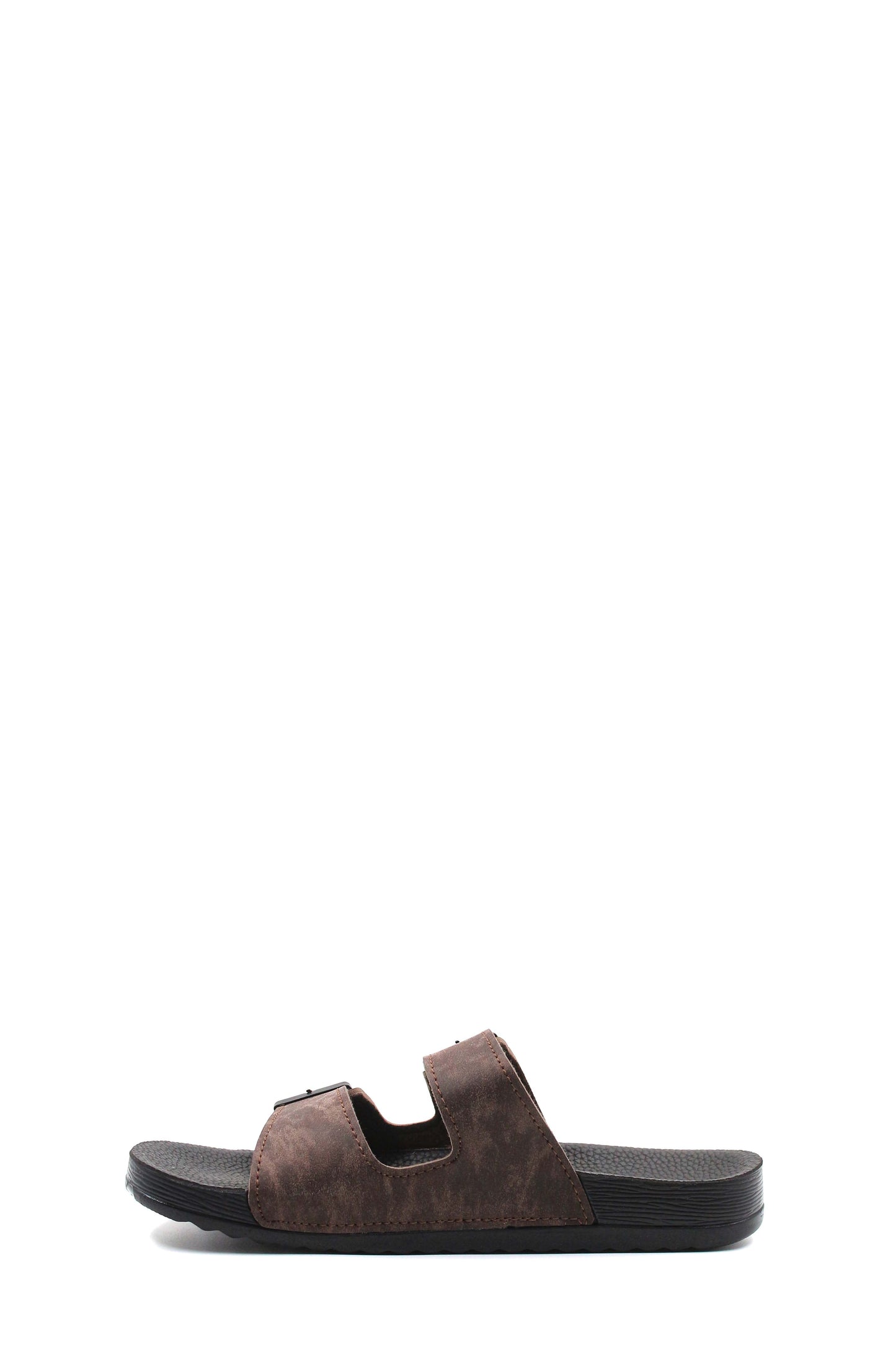 Men's Brown Suede Double-Strap Slide Sandals with Buckles