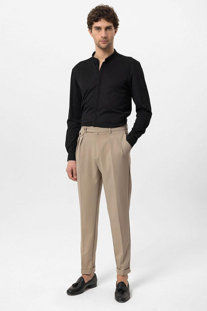 Men's Black Classic Collar Hidden Button Long Sleeve Slim Fit Shirt