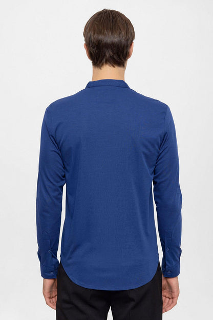 KOALA SYDNEY  Men's Sax Classic Collar Hidden Button Long Sleeve Slim Fit Shirt -