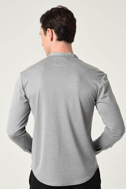 Men's Grey Classic Collar Hidden Button Long Sleeve Slim Fit Shirt
