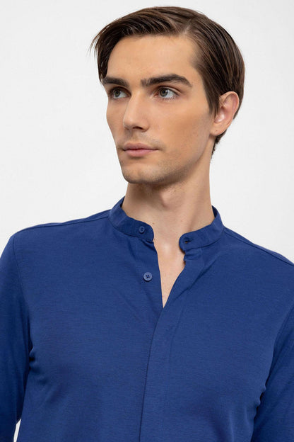 KOALA SYDNEY  Men's Sax Classic Collar Hidden Button Long Sleeve Slim Fit Shirt -
