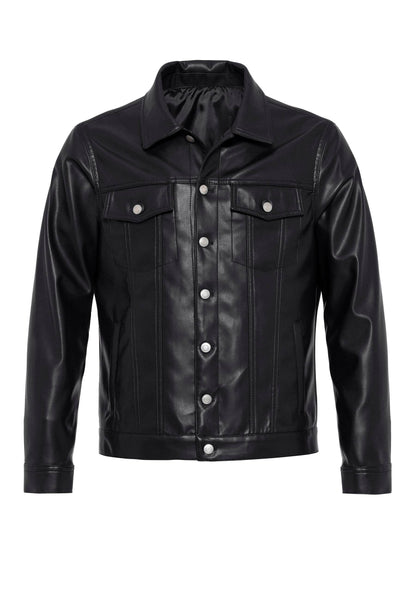 Men's Black Slim Fit Buttoned Leather Jacket