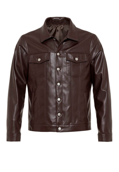 Men's Brown Slim Fit Buttoned Leather Jacket