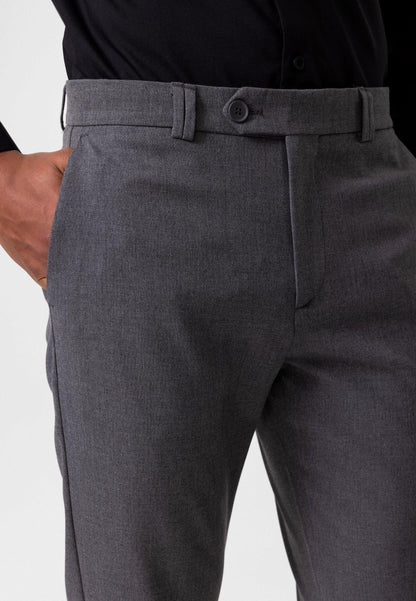 Men's Grey Slim Fit Straight Accessory Fabric Trousers