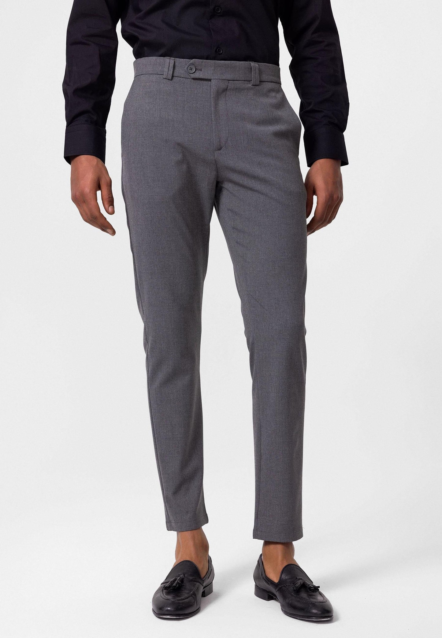 Men's Grey Slim Fit Straight Accessory Fabric Trousers