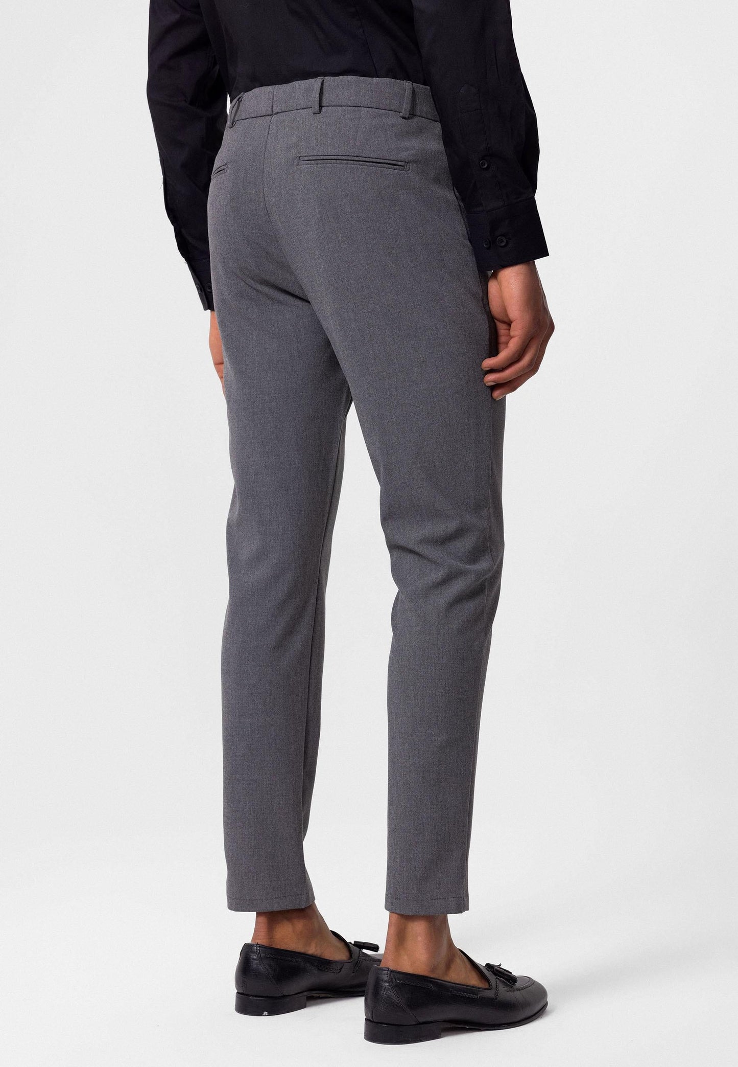 Men's Grey Slim Fit Straight Accessory Fabric Trousers