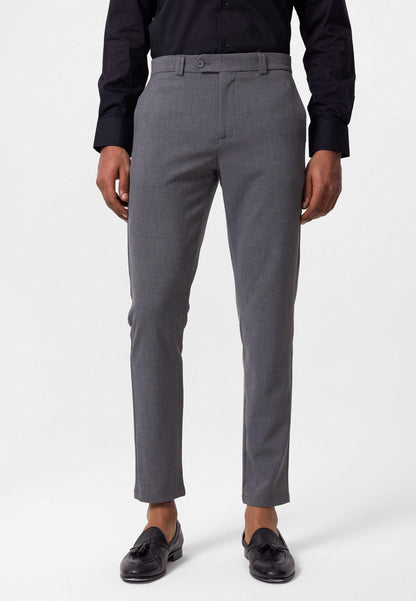 Men's Grey Slim Fit Straight Accessory Fabric Trousers