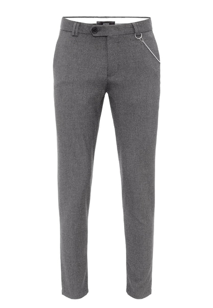 Men's Grey Slim Fit Straight Accessory Fabric Trousers