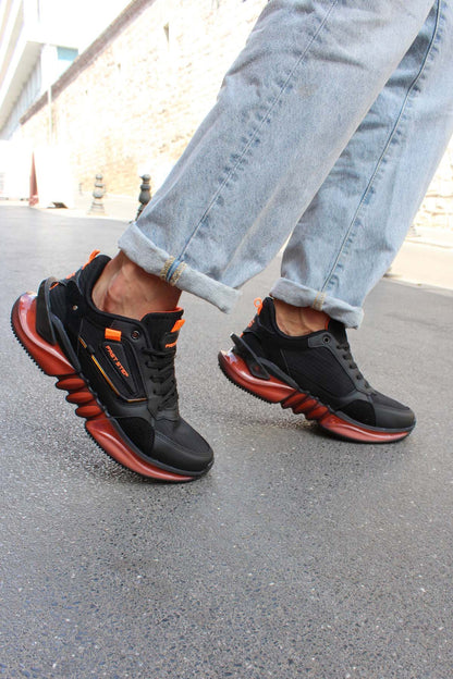 KOALA SYDNEY Black and Orange Athletic Sneakers with Mesh Upper