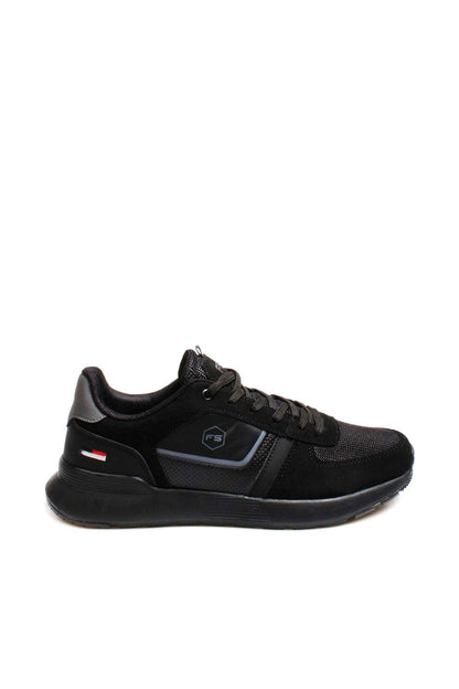 Men's Black Athletic Sneakers with Suede and Mesh Panels