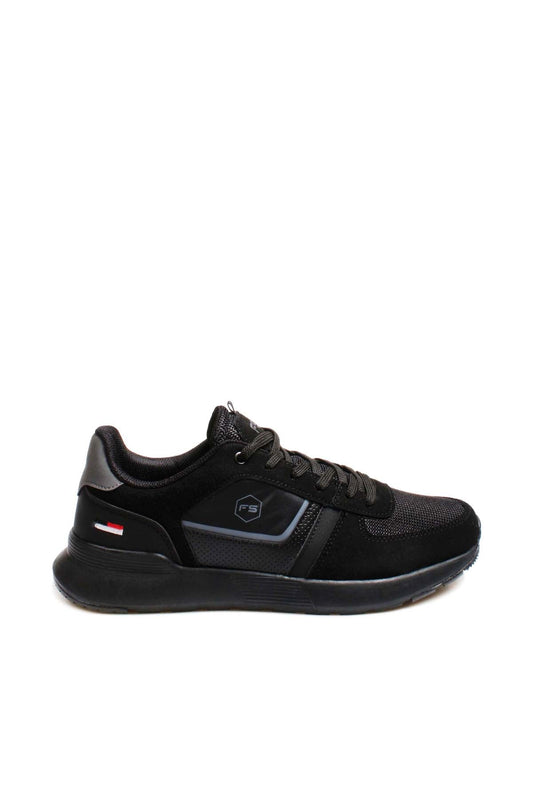 Men's Black Athletic Sneakers with Suede and Mesh Panels