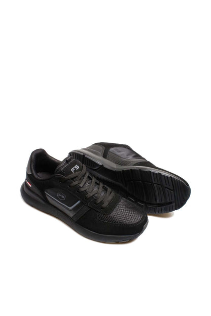 Men's Black Athletic Sneakers with Suede and Mesh Panels