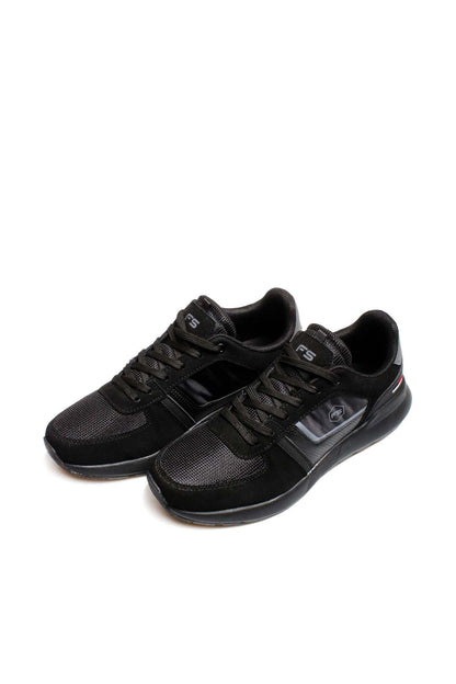 Men's Black Athletic Sneakers with Suede and Mesh Panels