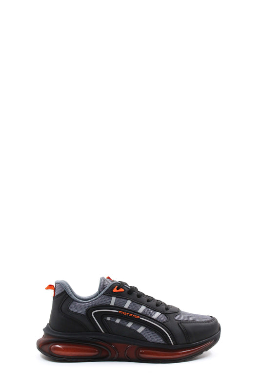 Men's Black and Gray Air Cushion Sneakers with Orange Accents