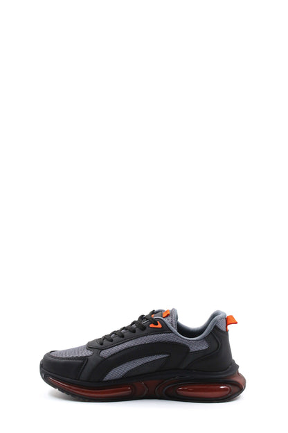 Men's Black and Gray Air Cushion Sneakers with Orange Accents