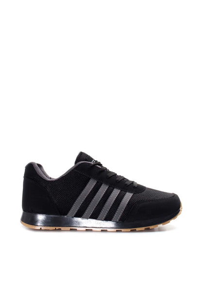 Men's Black Mesh Sneakers with Gray Stripe Accents - Wessi