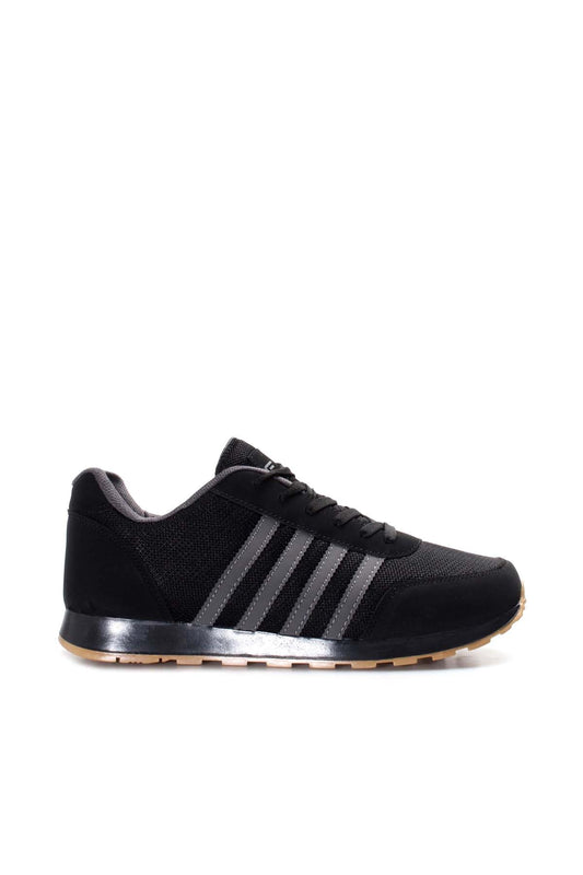 KOALA SYDNEY Men's Black Mesh Sneakers with Gray Stripe Accents