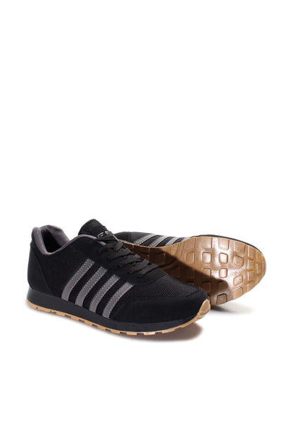 KOALA SYDNEY Men's Black Mesh Sneakers with Gray Stripe Accents