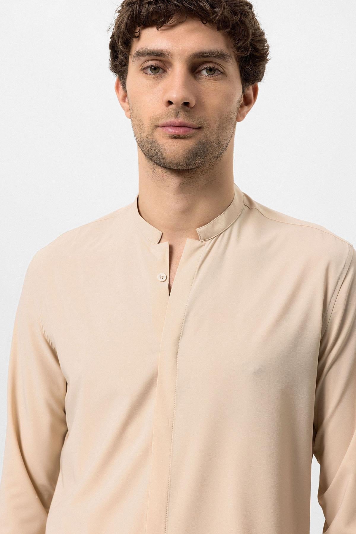Beige Long Sleeve Men's Shirt