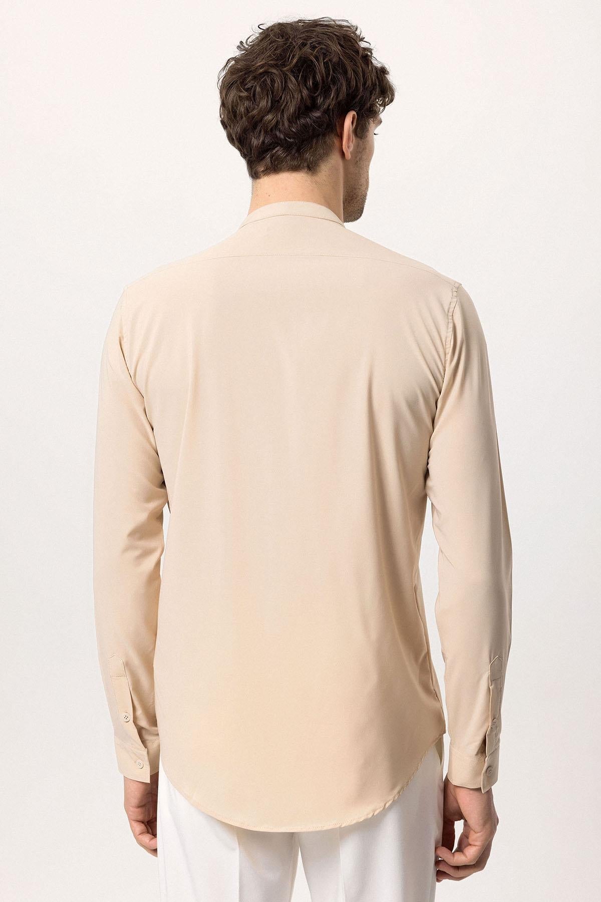Beige Long Sleeve Men's Shirt