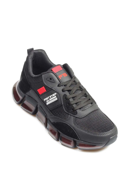 Men's Black Athletic Sneakers with Transparent Sole and Red Accents
