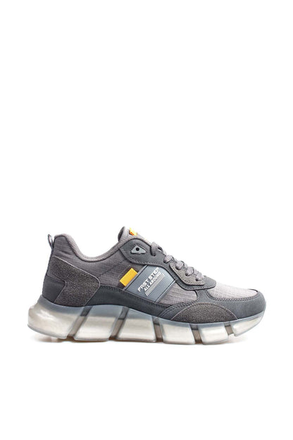 Men's Gray Athletic Sneakers with Transparent Sole and Yellow Accents