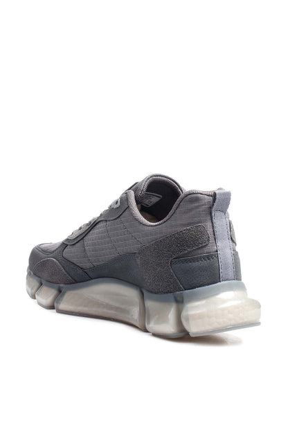 Men's Gray Athletic Sneakers with Transparent Sole and Yellow Accents