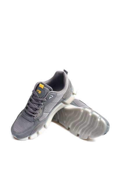 Men's Gray Athletic Sneakers with Transparent Sole and Yellow Accents