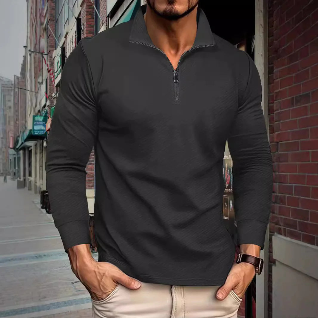 Men's Textured Jacquard Half-Sleeve Zip Shirt
