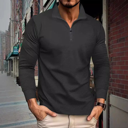 Men's Textured Jacquard Half-Sleeve Zip Shirt