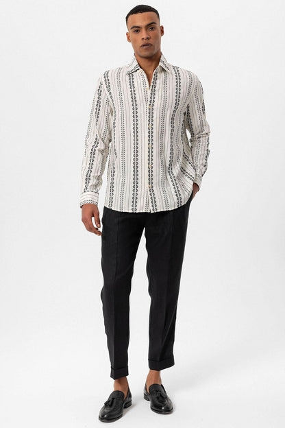 Men's Black Ethnic Design Long Sleeve Shirt