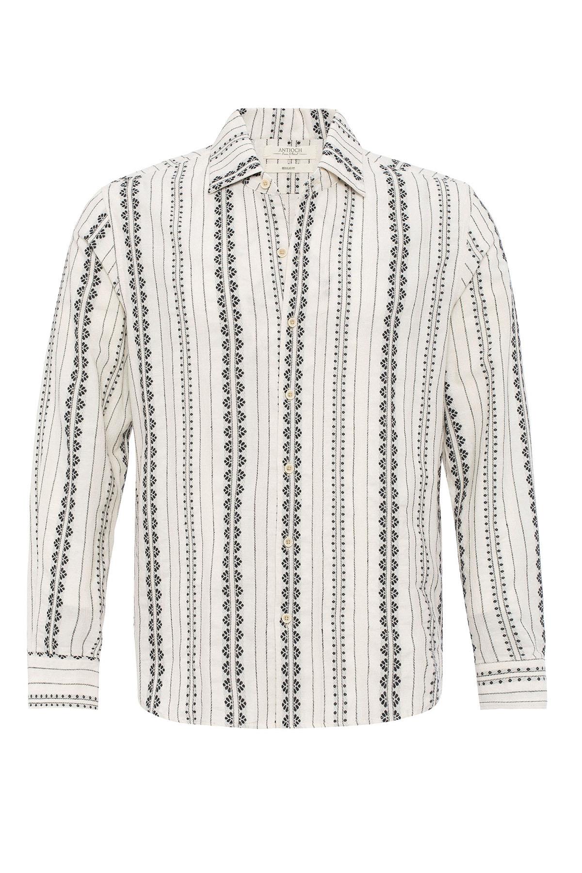 Men's Black Ethnic Design Long Sleeve Shirt -