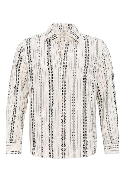 Men's Black Ethnic Design Long Sleeve Shirt -