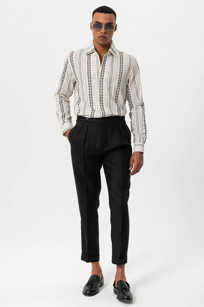 Men's Black Ethnic Design Long Sleeve Shirt -