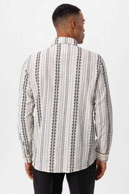 Men's Black Ethnic Design Long Sleeve Shirt -
