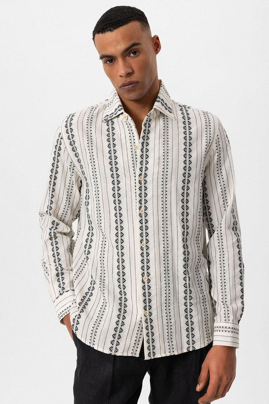 Men's Black Ethnic Design Long Sleeve Shirt