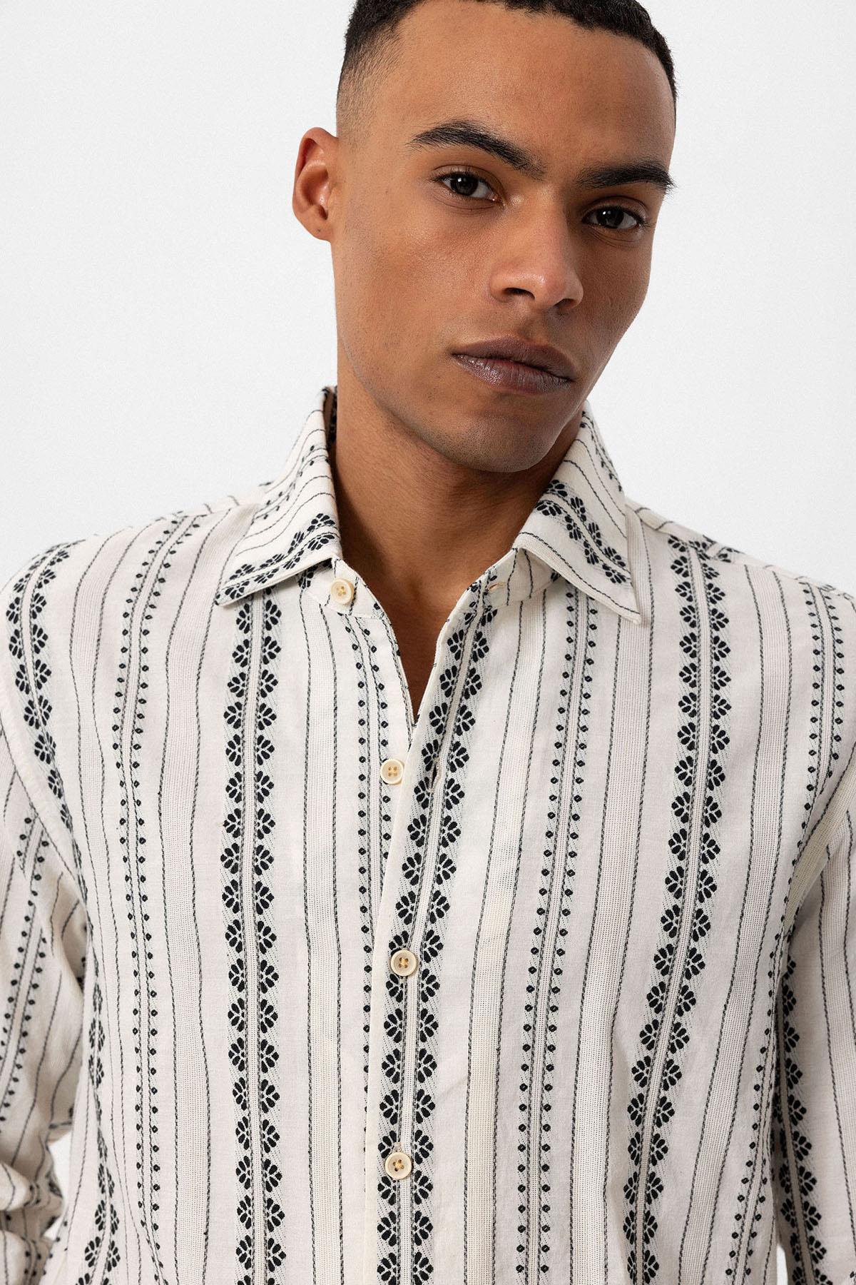 Men's Black Ethnic Design Long Sleeve Shirt